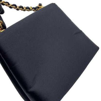 Chanel Handbag Knot Chain Camellia Satin Party Bag Black