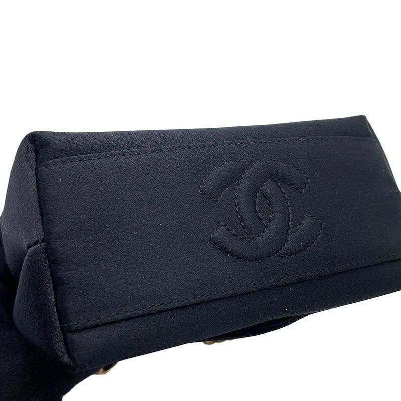 Chanel Handbag Knot Chain Camellia Satin Party Bag Black