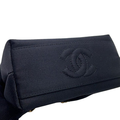 Chanel Handbag Knot Chain Camellia Satin Party Bag Black