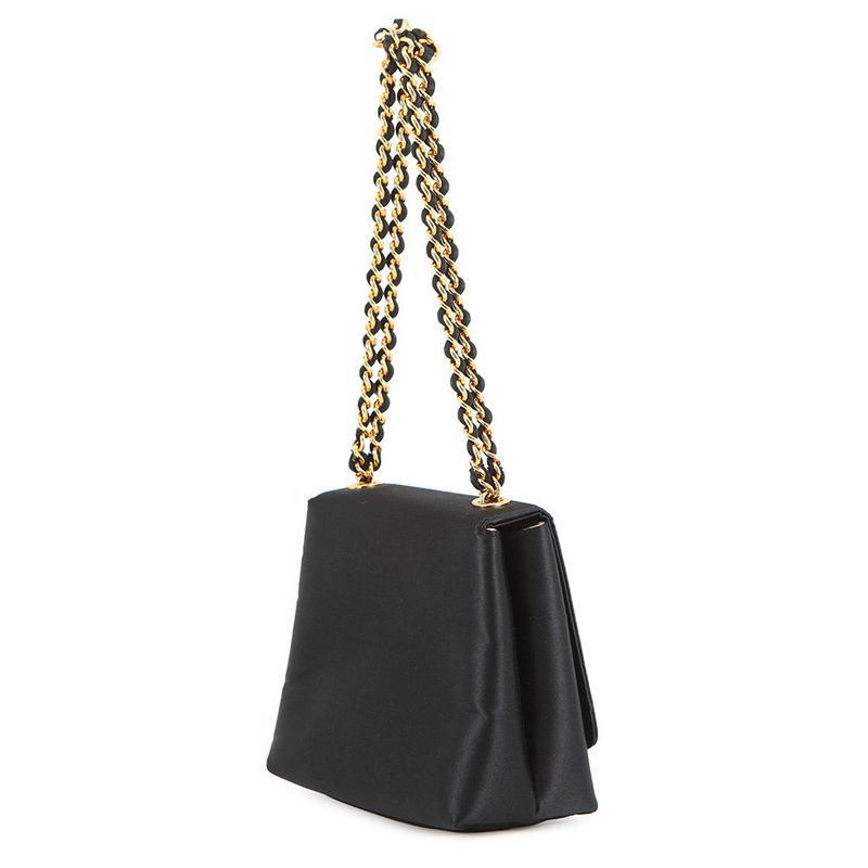 Chanel Handbag Knot Chain Camellia Satin Party Bag Black