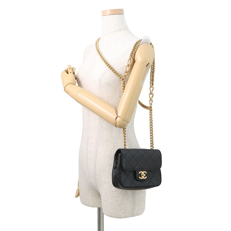 Chanel Chain Shoulder Bag CC Logo Quilted Lambskin Black