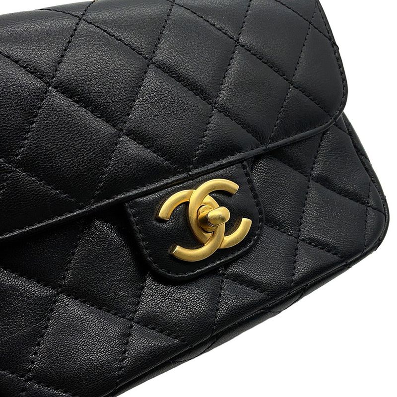 Chanel Chain Shoulder Bag CC Logo Quilted Lambskin Black