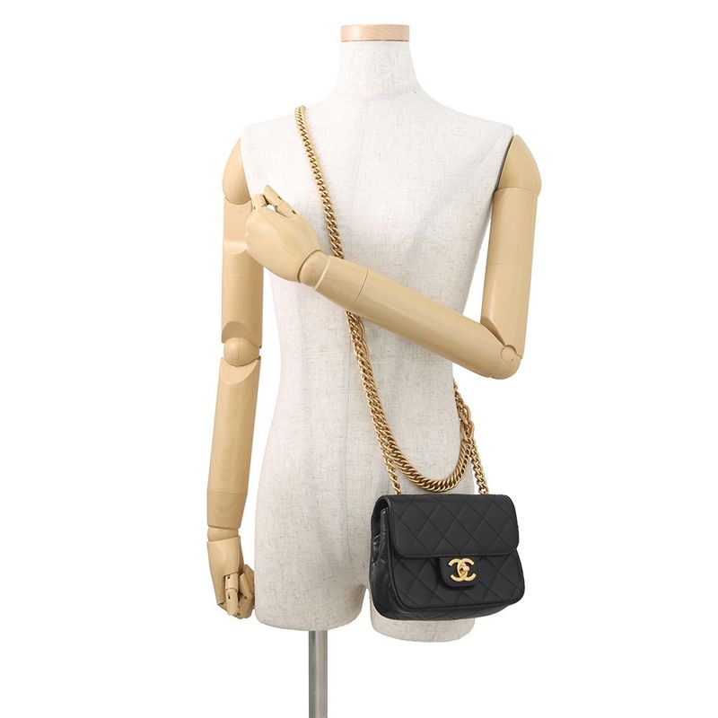 Chanel Chain Shoulder Bag CC Logo Quilted Lambskin Black