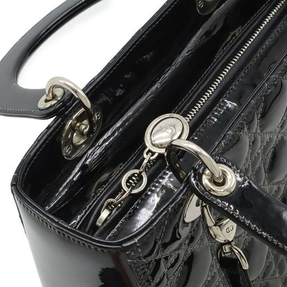 Dior Christian Cannage 2-Way Shoulder Bag Enamel Black