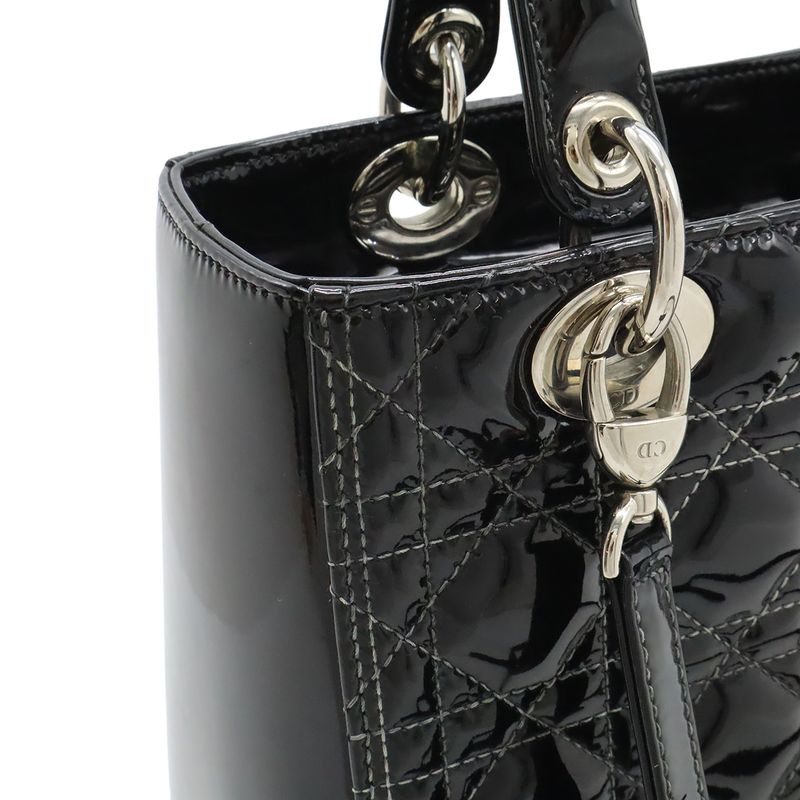 Dior Christian Cannage 2-Way Shoulder Bag Enamel Black