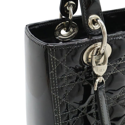 Dior Christian Cannage 2-Way Shoulder Bag Enamel Black