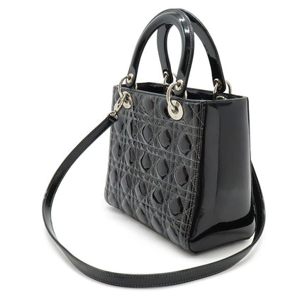 Dior Christian Cannage 2-Way Shoulder Bag Enamel Black