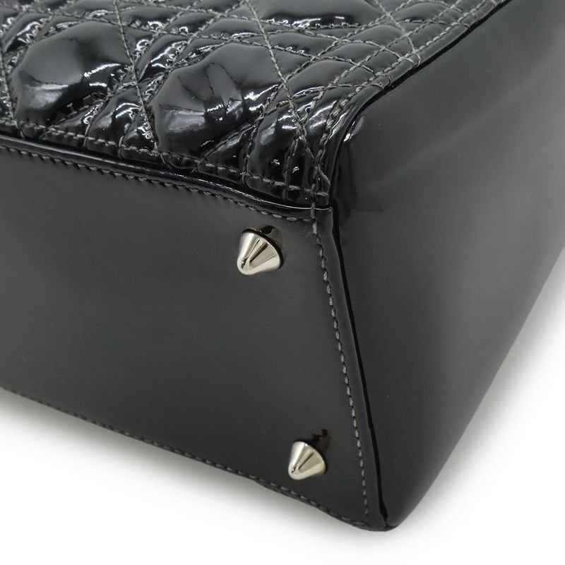 Dior Christian Cannage 2-Way Shoulder Bag Enamel Black