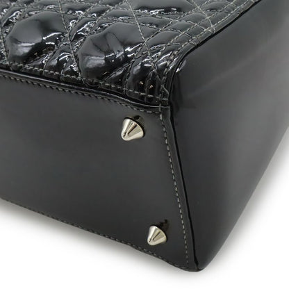 Dior Christian Cannage 2-Way Shoulder Bag Enamel Black