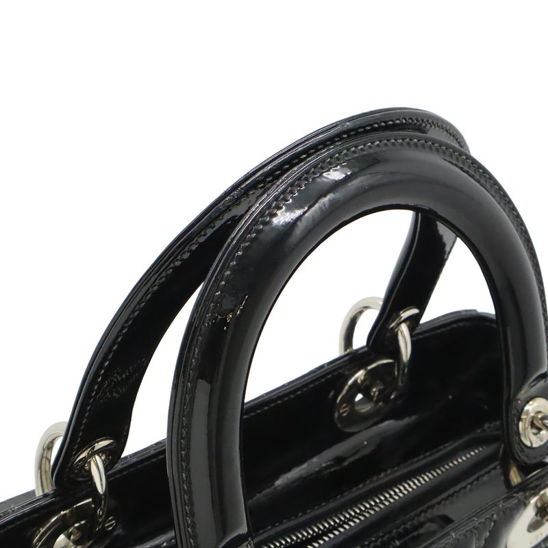 Dior Christian Cannage 2-Way Shoulder Bag Enamel Black