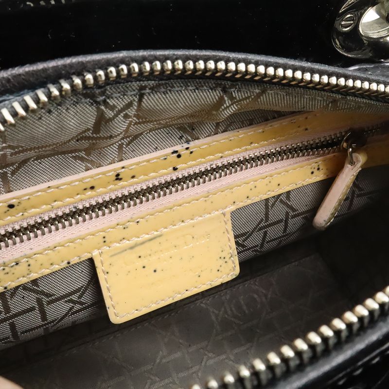 Dior Christian Cannage 2-Way Shoulder Bag Enamel Black
