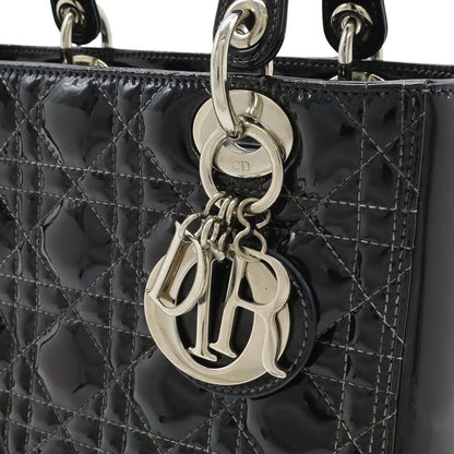 Dior Christian Cannage 2-Way Shoulder Bag Enamel Black
