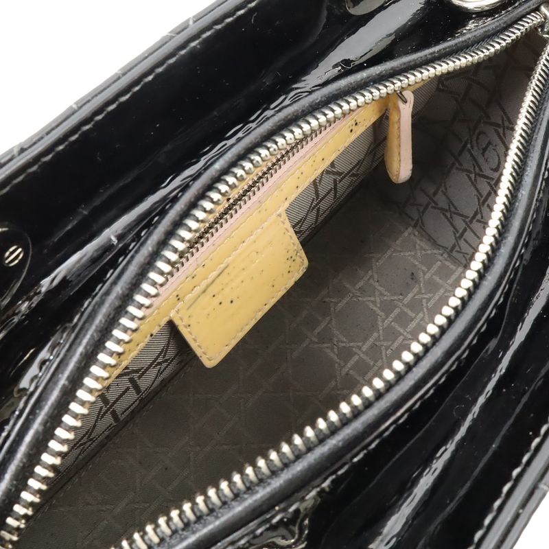 Dior Christian Cannage 2-Way Shoulder Bag Enamel Black