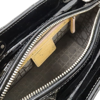 Dior Christian Cannage 2-Way Shoulder Bag Enamel Black