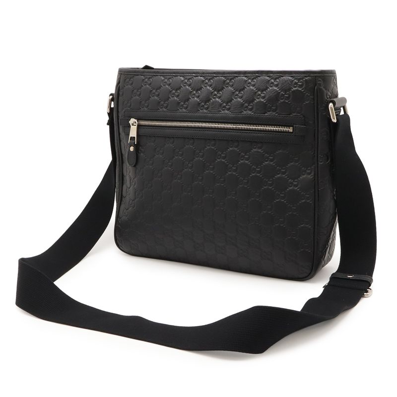Guccissima Sherry Line Shoulder Bag Rubber Coating Leather Black