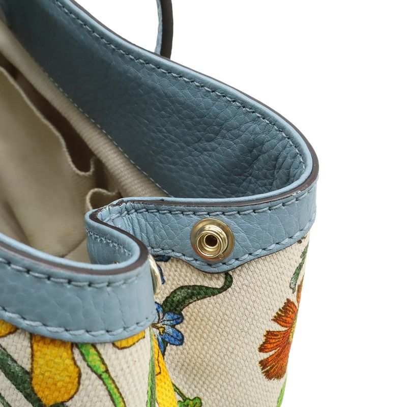 Gucci Flora Tote Shoulder Bag Semi Shoulder Floral Pattern Canvas Leather