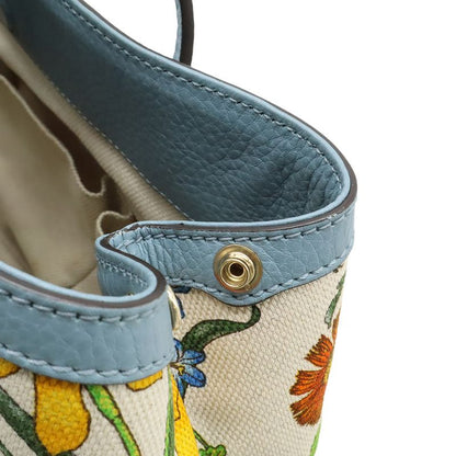Gucci Flora Tote Shoulder Bag Semi Shoulder Floral Pattern Canvas Leather