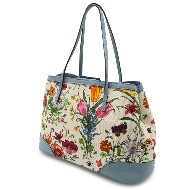Gucci Flora Tote Shoulder Bag Semi Shoulder Floral Pattern Canvas Leather