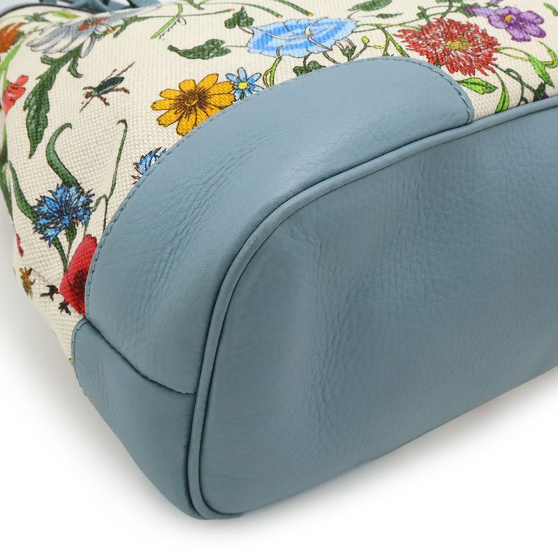 Gucci Flora Tote Shoulder Bag Semi Shoulder Floral Pattern Canvas Leather
