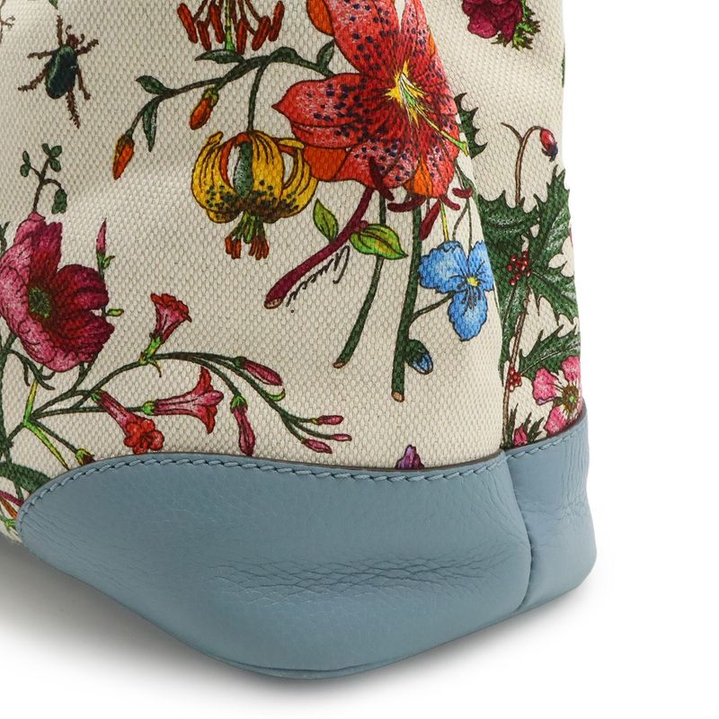 Gucci Flora Tote Shoulder Bag Semi Shoulder Floral Pattern Canvas Leather