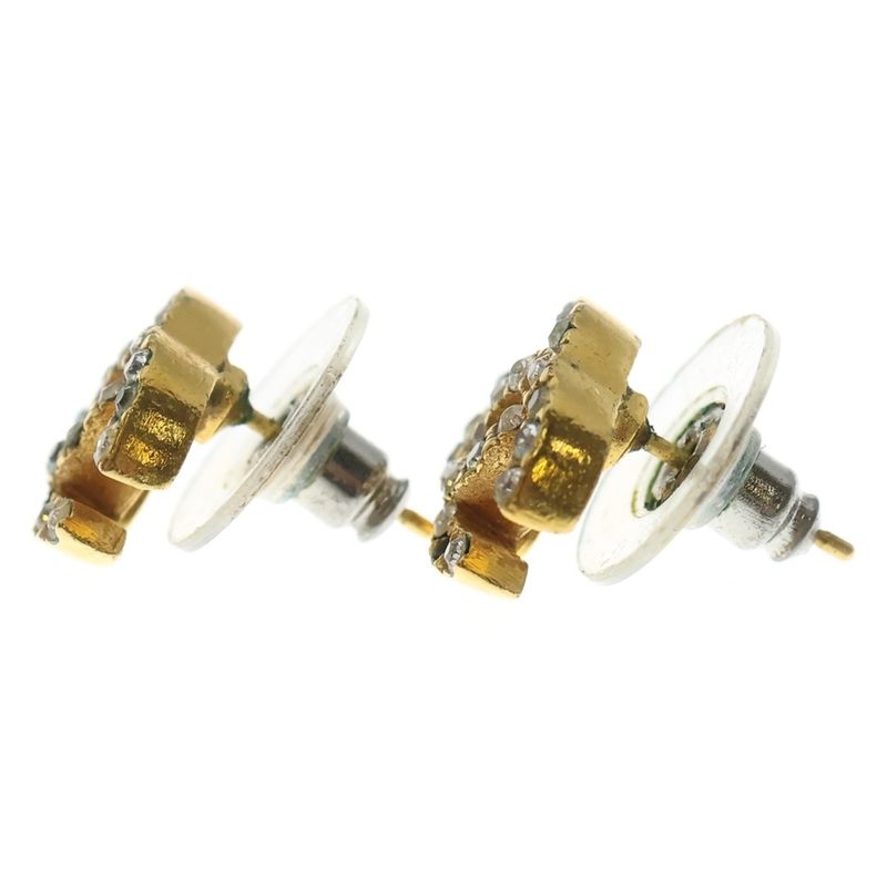 Chanel CC Logo Earrings Rhinestone Gold