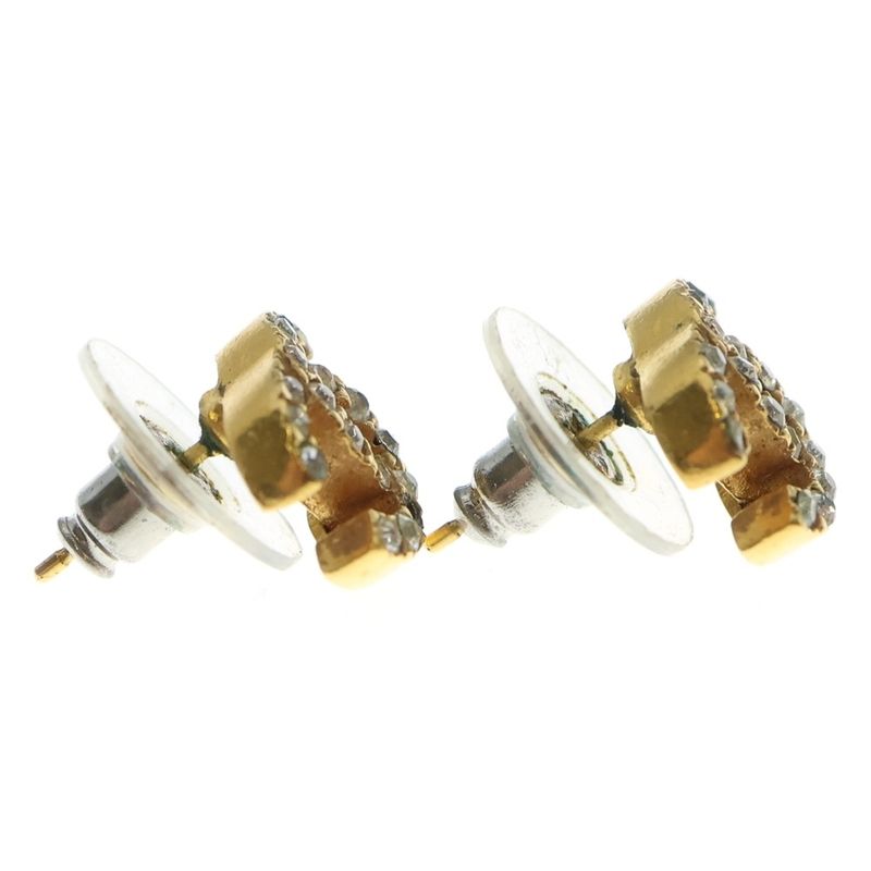 Chanel CC Logo Earrings Rhinestone Gold
