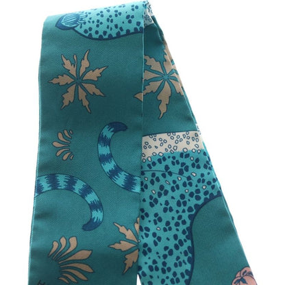 Hermes Twill Leopard Silk Scarf Turquoise Blue Emerald Green