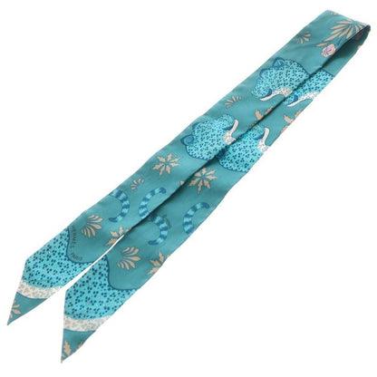 Hermes Twill Leopard Silk Scarf Turquoise Blue Emerald Green