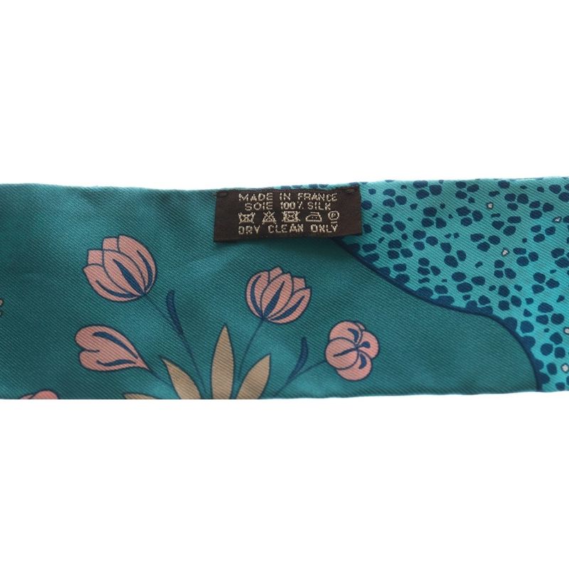 Hermes Twill Leopard Silk Scarf Turquoise Blue Emerald Green