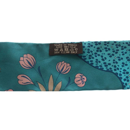 Hermes Twill Leopard Silk Scarf Turquoise Blue Emerald Green
