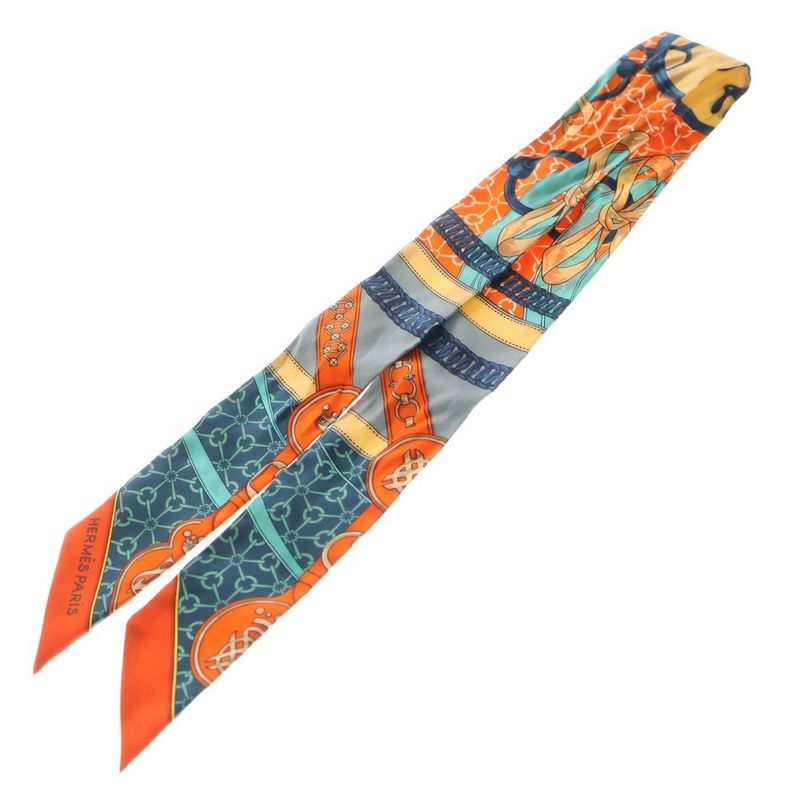 Hermes Twilly Morning Walk Silk Scarf Orange