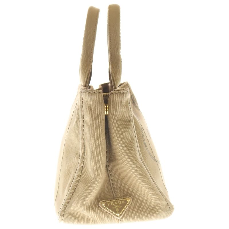 Prada Canapa Tote Brown Beige Canvas Gold