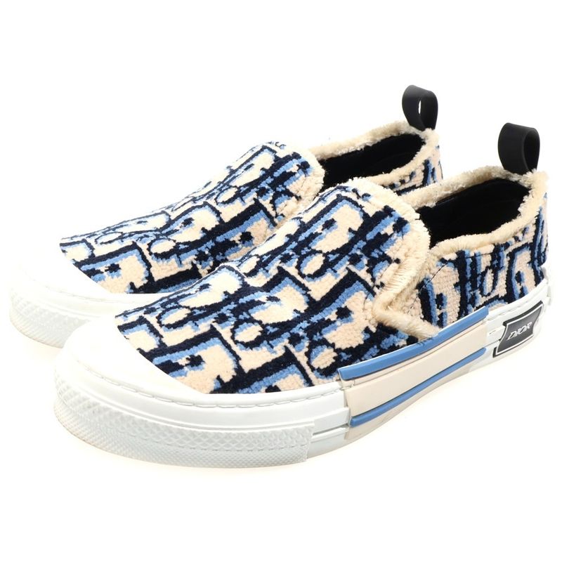 Dior Slip on Tapestry Black All Over Pattern Lo Cut Sneakers Beige Navy