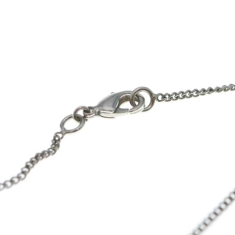 Chanel CC Logo Pearl Pendant Necklace Chain Silver White Navy