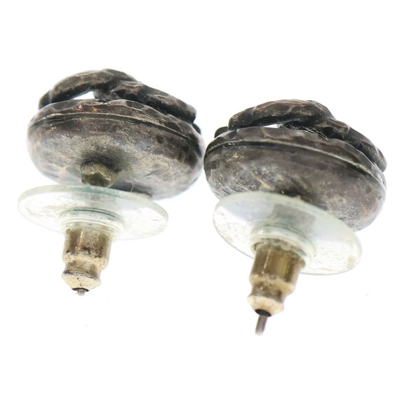 Chanel Coco Round Metal Stud Earrings Silver