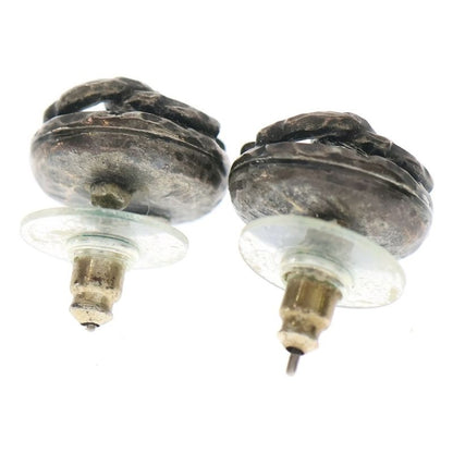 Chanel Coco Round Metal Stud Earrings Silver