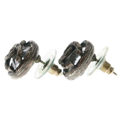 Chanel Coco Round Metal Stud Earrings Silver