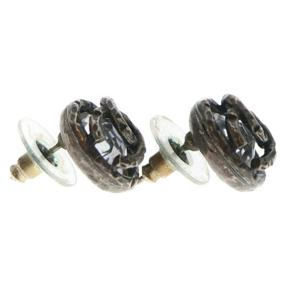 Chanel Coco Round Metal Stud Earrings Silver