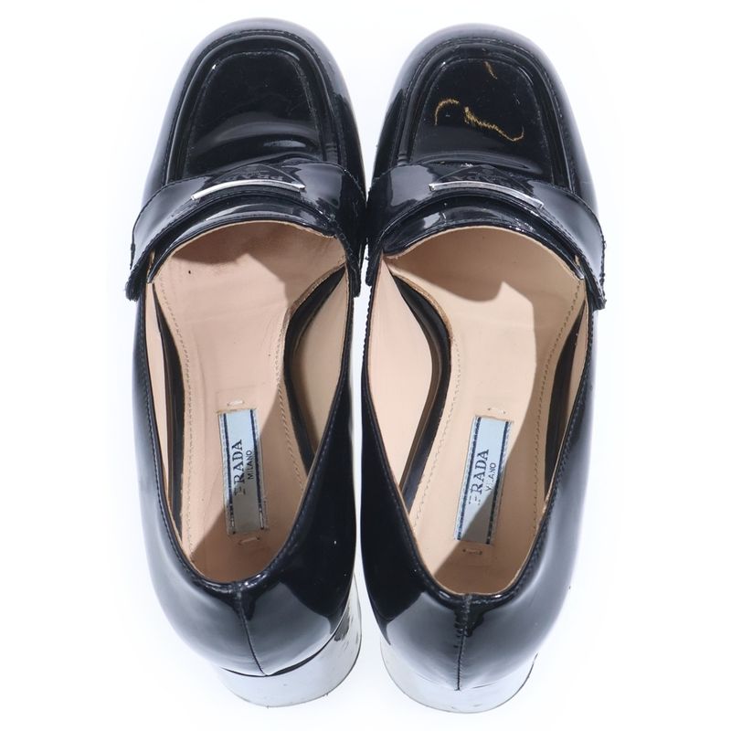 Prada Chocolate Brushed Leather High Heels Loafers Black