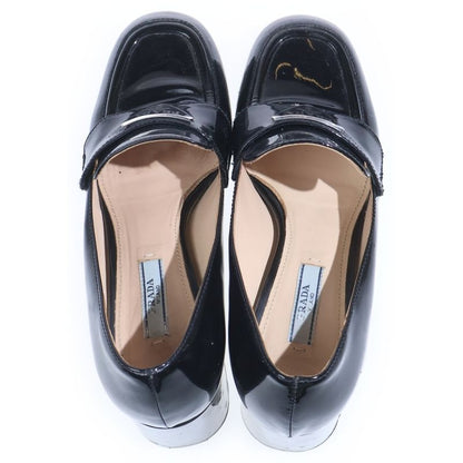 Prada Chocolate Brushed Leather High Heels Loafers Black
