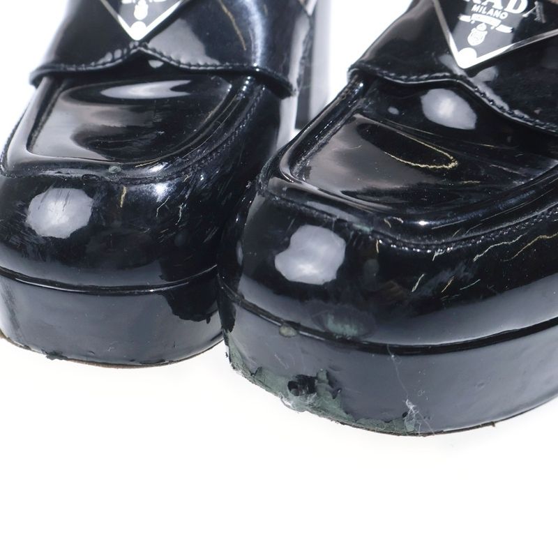 Prada Chocolate Brushed Leather High Heels Loafers Black