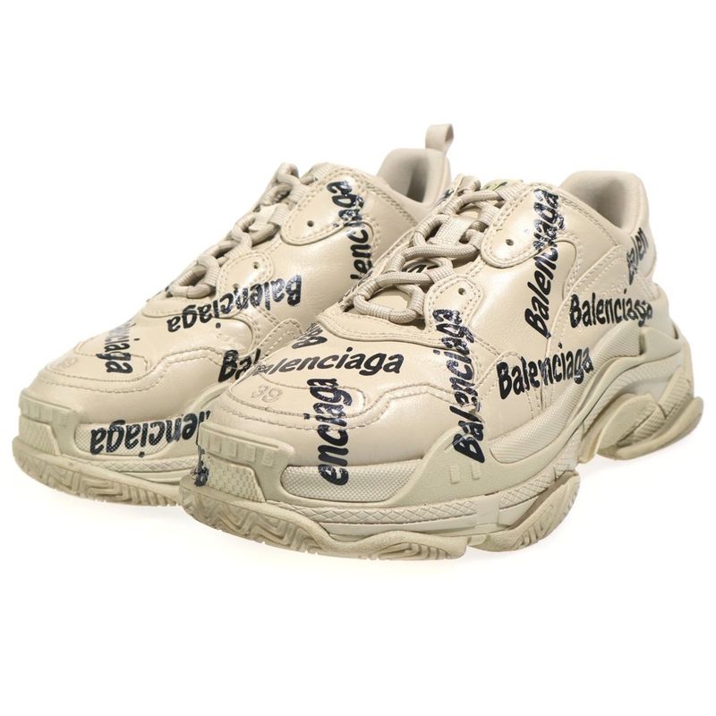 Balenciaga Triple S Logotype Low Cut Sneakers Beige Us9