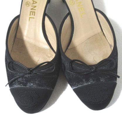 Chanel CC Logo Ribbon Mule Sandals Black