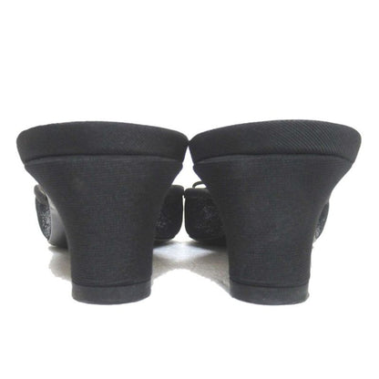 Chanel CC Logo Ribbon Mule Sandals Black