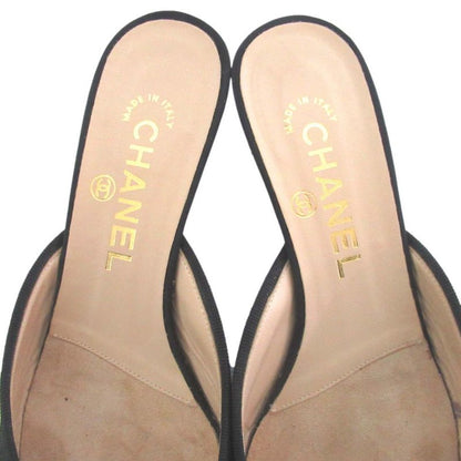 Chanel CC Logo Ribbon Mule Sandals Black