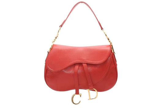 Dior Double Saddle Bag Leather Red Gold
