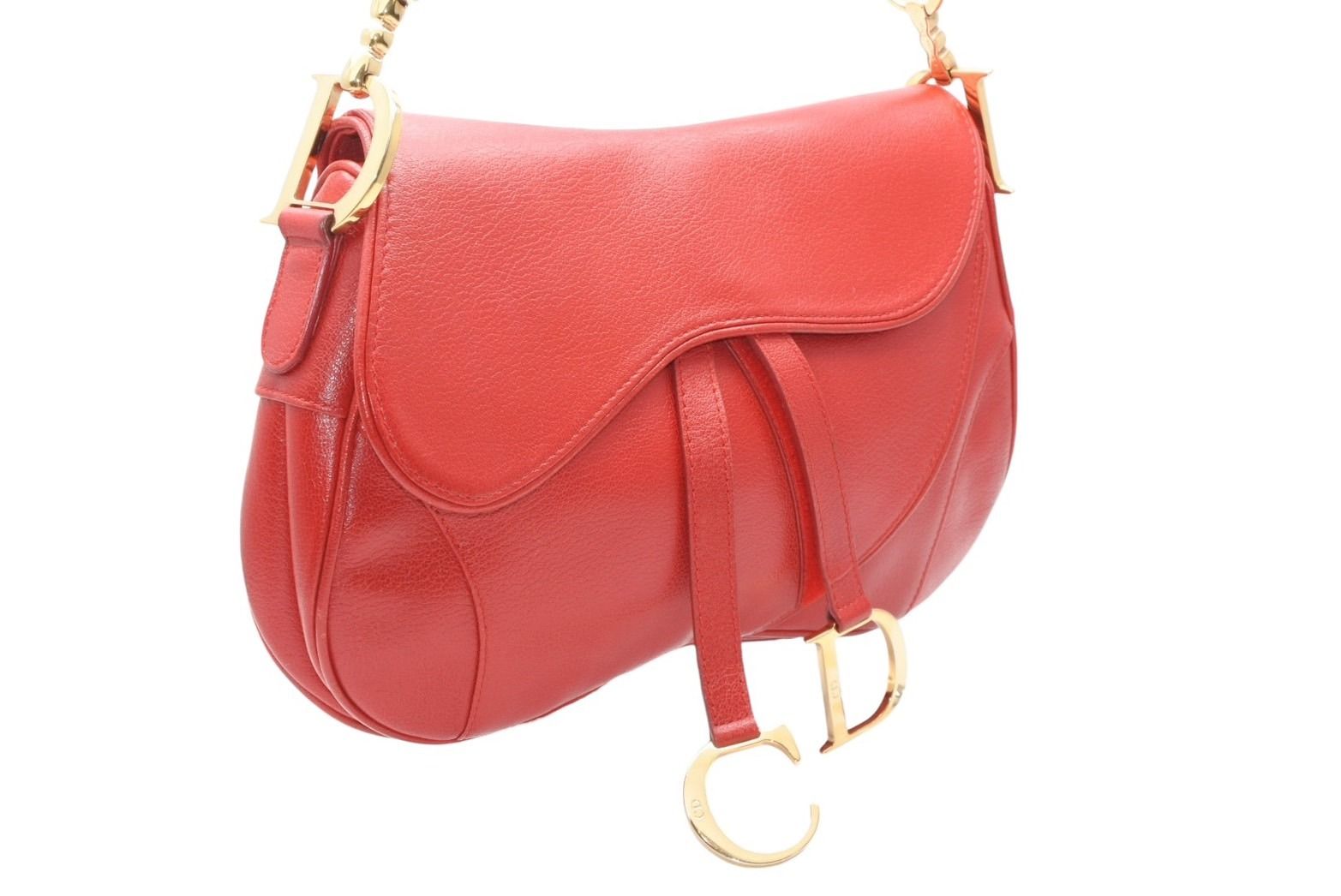 Dior Double Saddle Bag Leather Red Gold — view 3