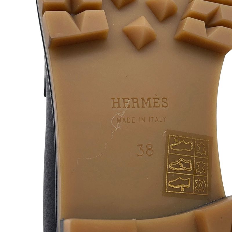 Hermes Moccasins Faubourg Leather 38 Shoes Black
