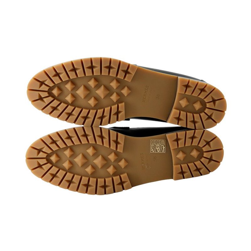Hermes Moccasins Faubourg Leather 38 Shoes Black