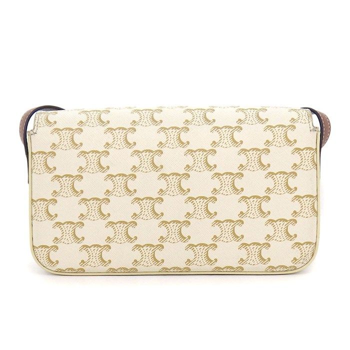 Celine Shoulder Bag Claude White Triomphe Canvas Calfskin Gold